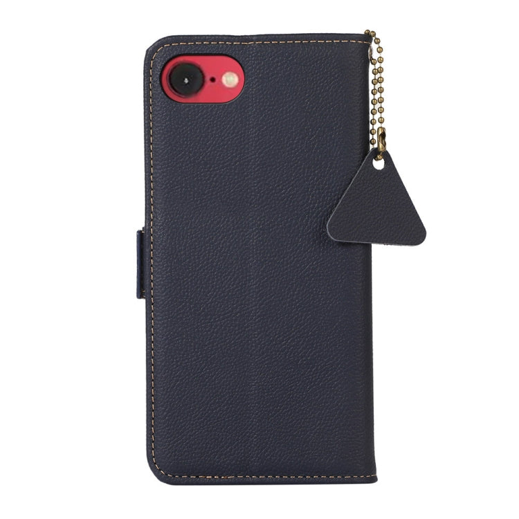 For iPhone 16e Side-Magnetic TJ Genuine Leather RFID Phone Case(Blue) by buy2fix