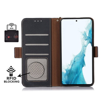 For iPhone 16e Side-Magnetic TJ Genuine Leather RFID Phone Case(Blue) by buy2fix