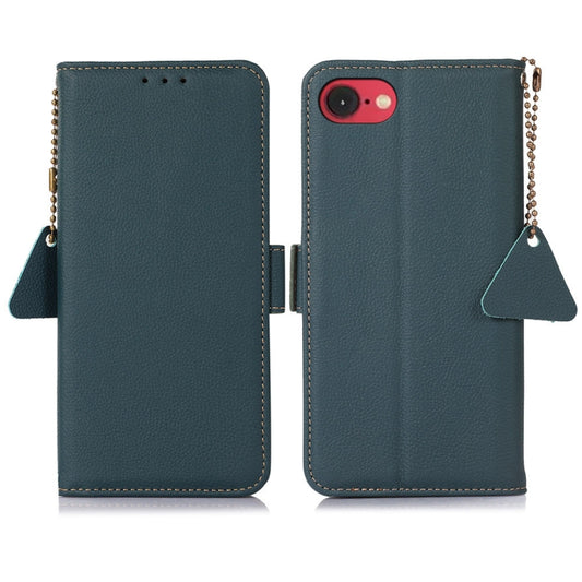 For iPhone 16e Side-Magnetic TJ Genuine Leather RFID Phone Case(Green) by buy2fix