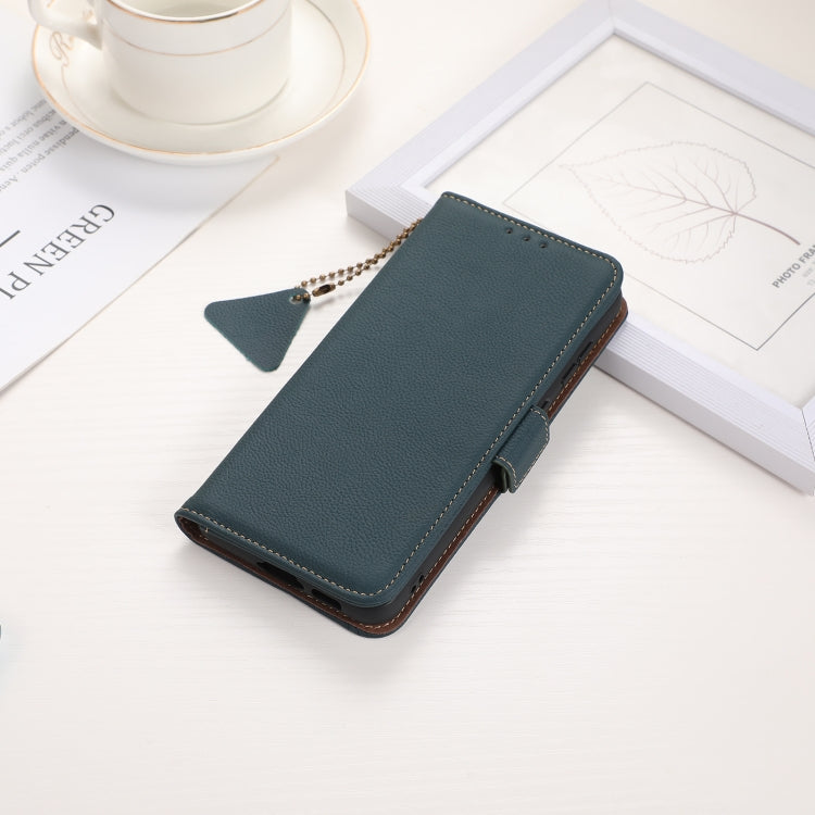 For iPhone 16e Side-Magnetic TJ Genuine Leather RFID Phone Case(Green) by buy2fix