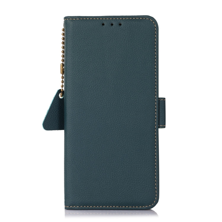 For iPhone 16e Side-Magnetic TJ Genuine Leather RFID Phone Case(Green) by buy2fix