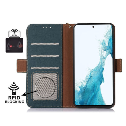 For iPhone 16e Side-Magnetic TJ Genuine Leather RFID Phone Case(Green) by buy2fix