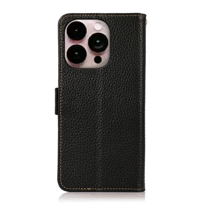 For iPhone 16 Pro Max KHAZNEH Side-Magnetic Litchi Genuine Leather RFID Case(Black) by buy2fix