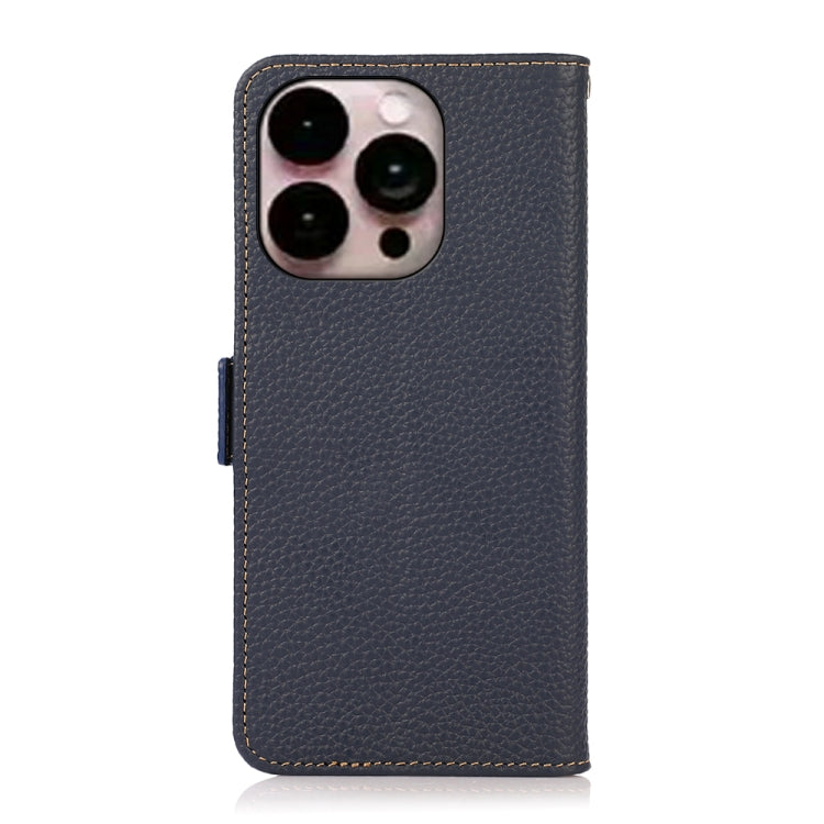 For iPhone 16 Pro Max KHAZNEH Side-Magnetic Litchi Genuine Leather RFID Case(Blue) by buy2fix