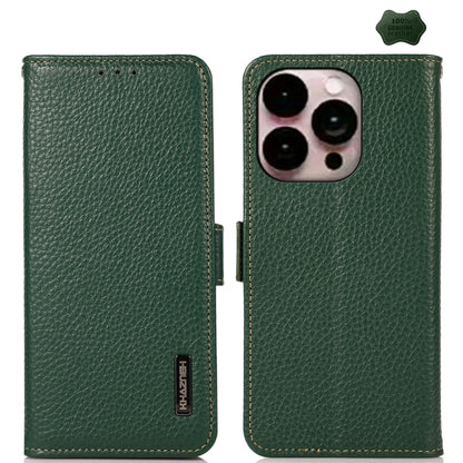 For iPhone 16 Pro Max KHAZNEH Side-Magnetic Litchi Genuine Leather RFID Case(Green) by buy2fix