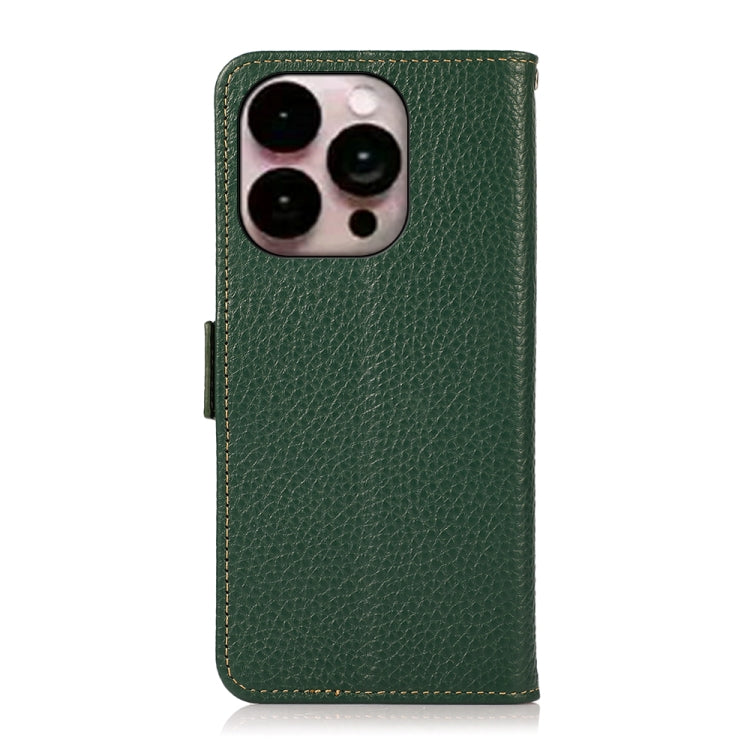 For iPhone 16 Pro Max KHAZNEH Side-Magnetic Litchi Genuine Leather RFID Case(Green) by buy2fix