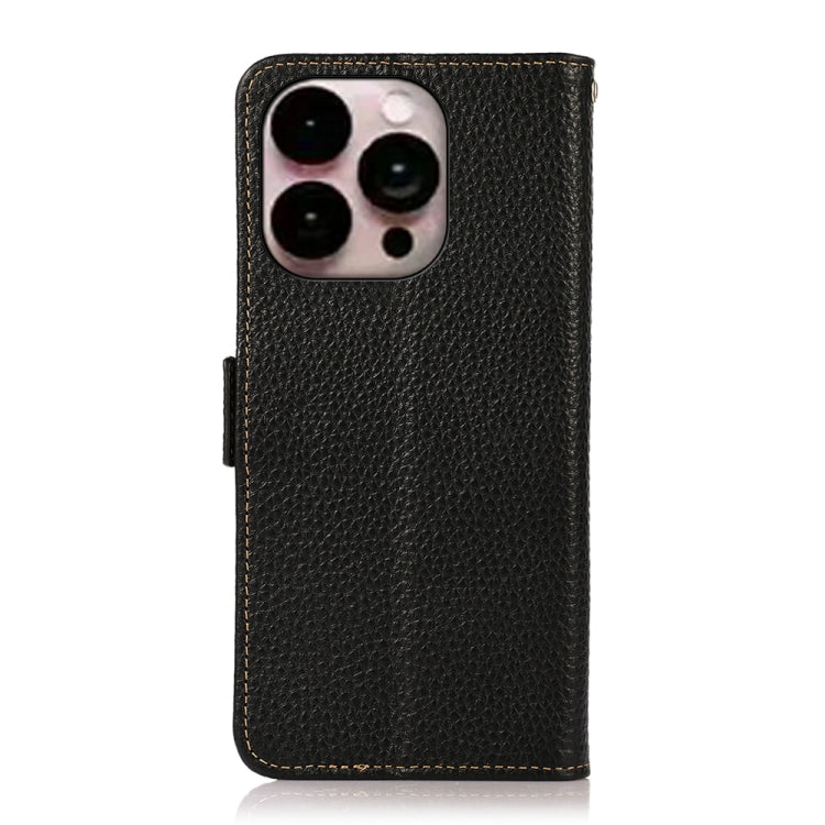 For iPhone 16 Pro KHAZNEH Side-Magnetic Litchi Genuine Leather RFID Case(Black) by buy2fix