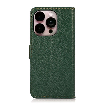 For iPhone 16 Pro KHAZNEH Side-Magnetic Litchi Genuine Leather RFID Case(Green) by buy2fix