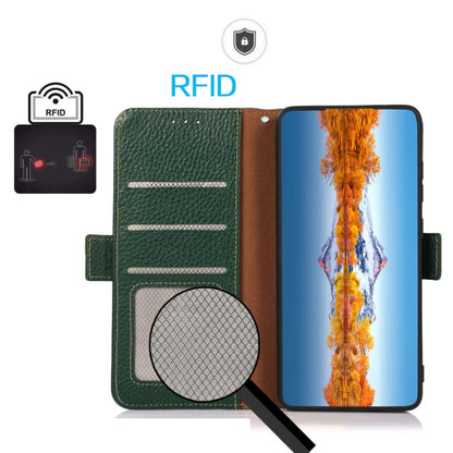 For iPhone 16 Pro KHAZNEH Side-Magnetic Litchi Genuine Leather RFID Case(Green) by buy2fix