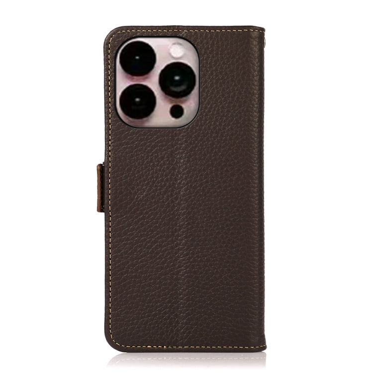 For iPhone 16 Pro KHAZNEH Side-Magnetic Litchi Genuine Leather RFID Case(Brown) by buy2fix