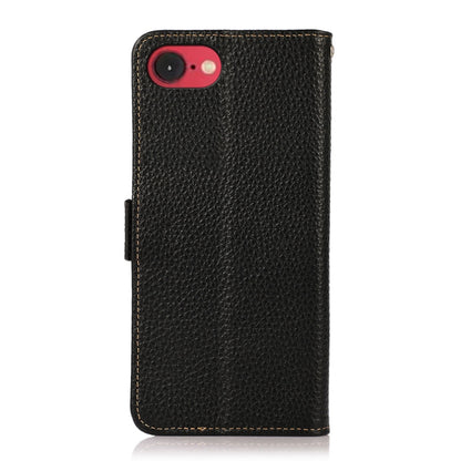 For iPhone 16e KHAZNEH Side-Magnetic Litchi Genuine Leather RFID Case(Black) by buy2fix