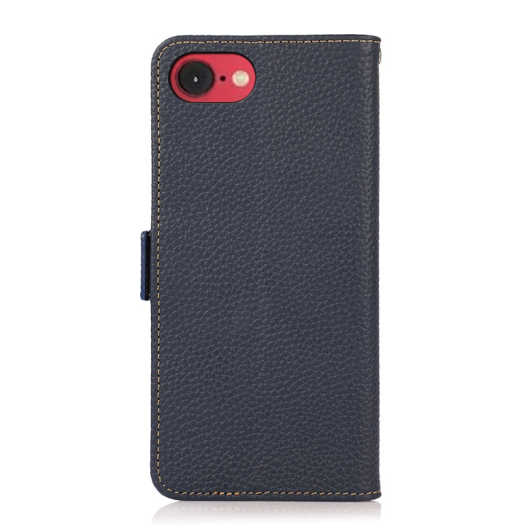 For iPhone 16e KHAZNEH Side-Magnetic Litchi Genuine Leather RFID Case(Blue) by buy2fix