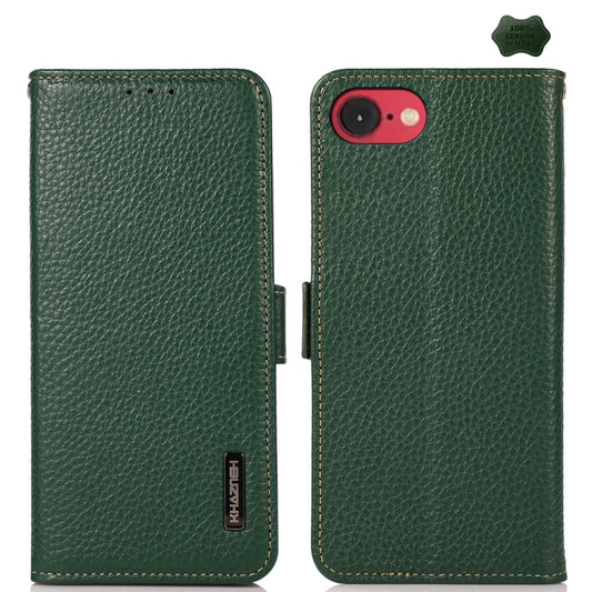 For iPhone 16e KHAZNEH Side-Magnetic Litchi Genuine Leather RFID Case(Green) by buy2fix