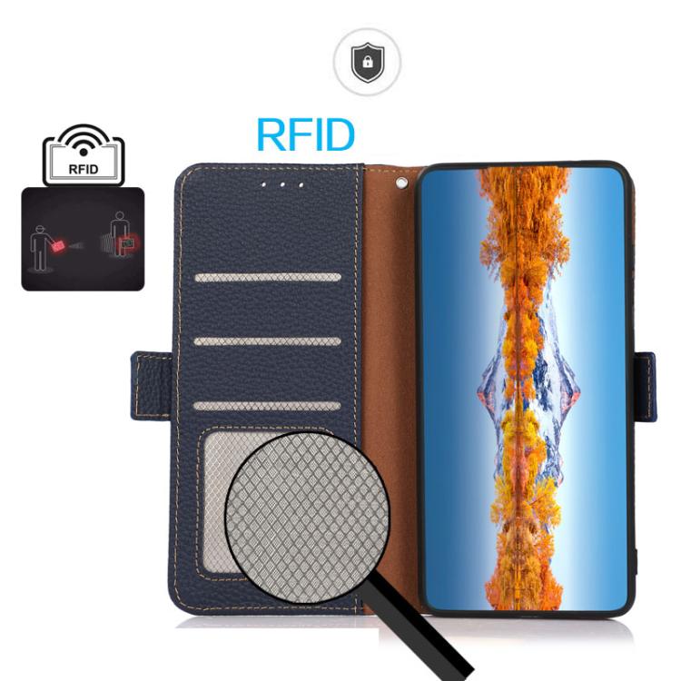 For iPhone 17 Air KHAZNEH Side-Magnetic Litchi Genuine Leather RFID Case(Blue) - iPhone 17 Air Cases by buy2fix | Online Shopping UK | buy2fix