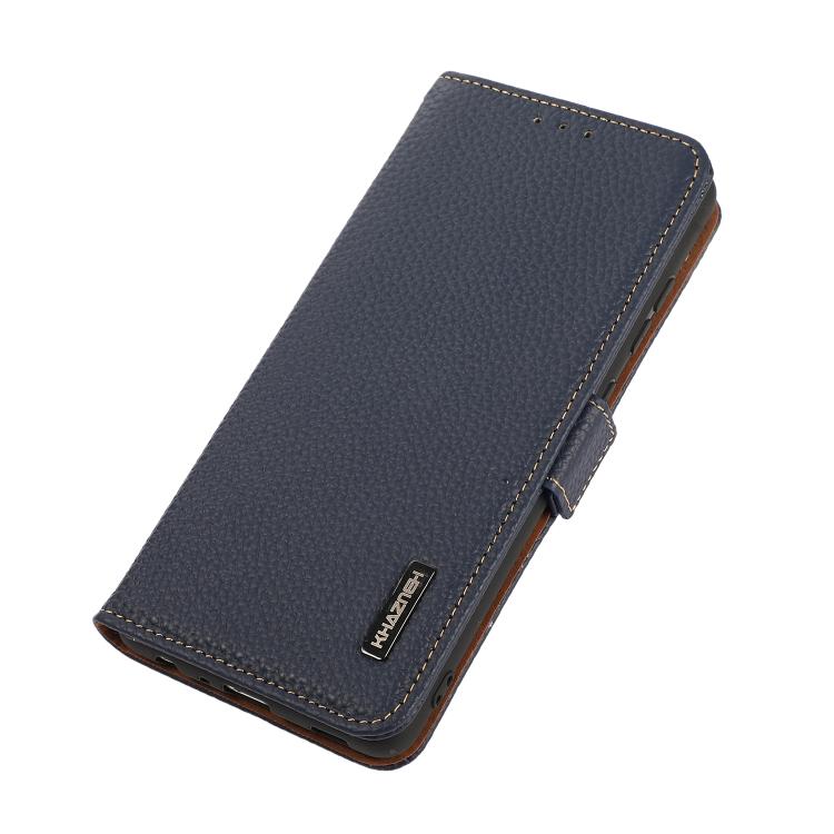 For iPhone 17 Air KHAZNEH Side-Magnetic Litchi Genuine Leather RFID Case(Blue) - iPhone 17 Air Cases by buy2fix | Online Shopping UK | buy2fix