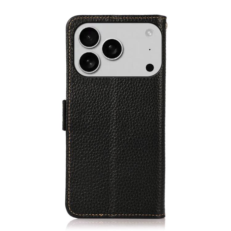 For iPhone 17 Pro KHAZNEH Side-Magnetic Litchi Genuine Leather RFID Case(Black) - iPhone 17 Pro Cases by buy2fix | Online Shopping UK | buy2fix