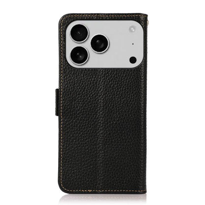 For iPhone 17 Pro KHAZNEH Side-Magnetic Litchi Genuine Leather RFID Case(Black) - iPhone 17 Pro Cases by buy2fix | Online Shopping UK | buy2fix