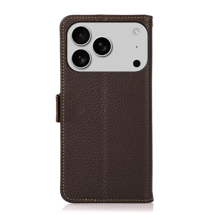 For iPhone 17 Pro KHAZNEH Side-Magnetic Litchi Genuine Leather RFID Case(Brown) - iPhone 17 Pro Cases by buy2fix | Online Shopping UK | buy2fix