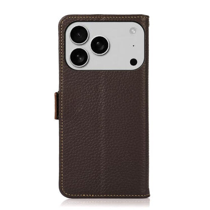 For iPhone 17 Pro KHAZNEH Side-Magnetic Litchi Genuine Leather RFID Case(Brown) - iPhone 17 Pro Cases by buy2fix | Online Shopping UK | buy2fix