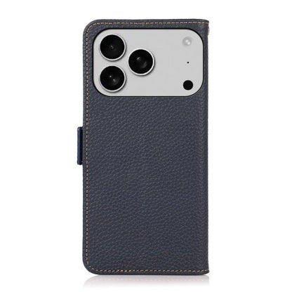 For iPhone 17 Pro Max KHAZNEH Side-Magnetic Litchi Genuine Leather RFID Case(Blue) - iPhone 17 Pro Max Cases by buy2fix | Online Shopping UK | buy2fix