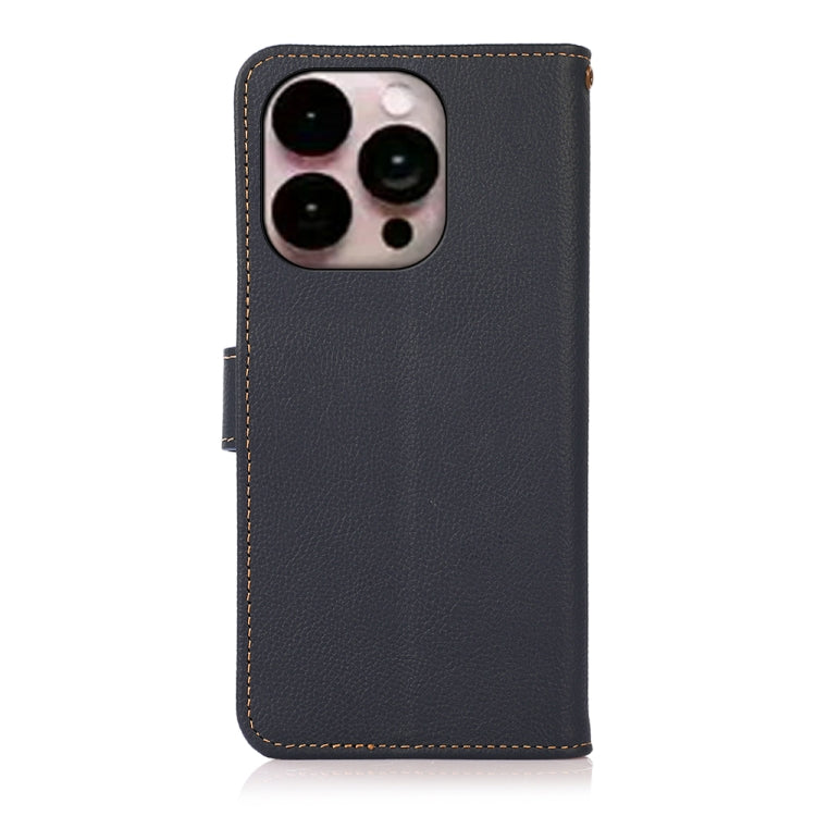 For iPhone 16 Pro Max KHAZNEH Custer Genuine Leather RFID Phone Case(Blue) by buy2fix