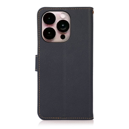 For iPhone 16 Pro Max KHAZNEH Custer Genuine Leather RFID Phone Case(Blue) by buy2fix