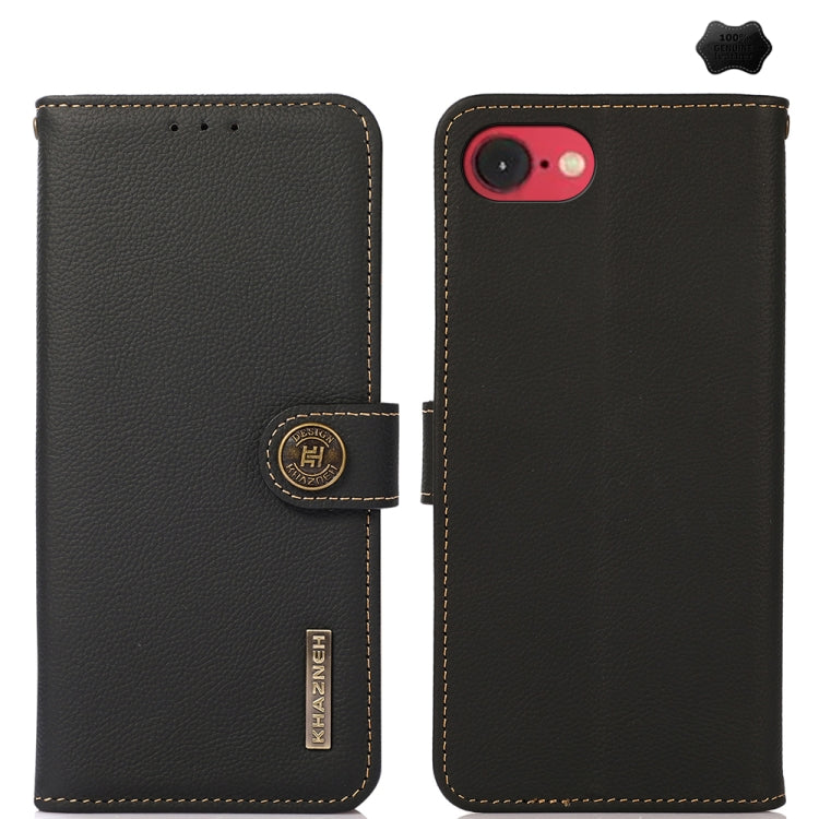 For iPhone 16e KHAZNEH Custer Genuine Leather RFID Phone Case(Black) by buy2fix