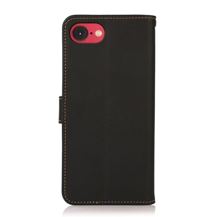 For iPhone 16e KHAZNEH Custer Genuine Leather RFID Phone Case(Black) by buy2fix