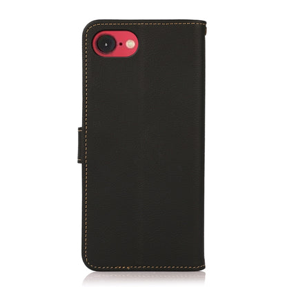 For iPhone 16e KHAZNEH Custer Genuine Leather RFID Phone Case(Black) by buy2fix