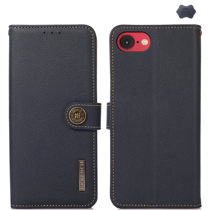 For iPhone 16e KHAZNEH Custer Genuine Leather RFID Phone Case(Blue) by buy2fix