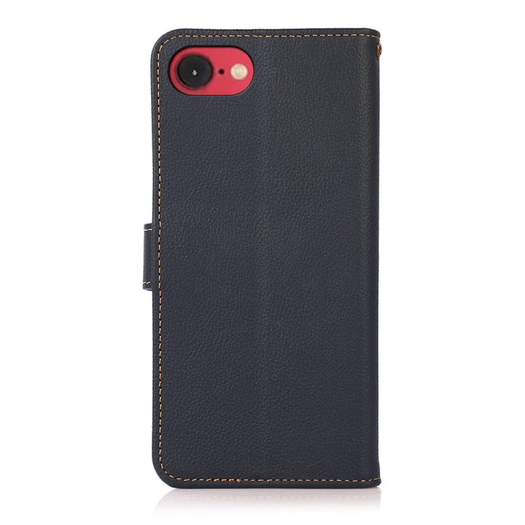 For iPhone 16e KHAZNEH Custer Genuine Leather RFID Phone Case(Blue) by buy2fix