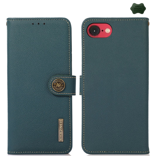 For iPhone 16e KHAZNEH Custer Genuine Leather RFID Phone Case(Green) by buy2fix