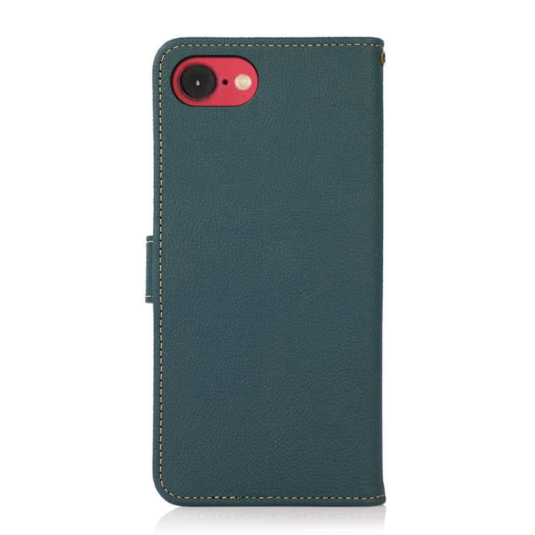 For iPhone 16e KHAZNEH Custer Genuine Leather RFID Phone Case(Green) by buy2fix