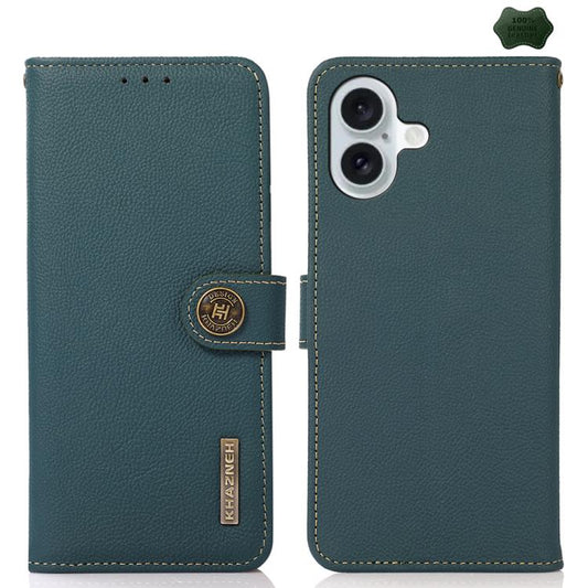For iPhone 17 KHAZNEH Custer Genuine Leather RFID Phone Case(Green) - iPhone 17 Cases by buy2fix | Online Shopping UK | buy2fix