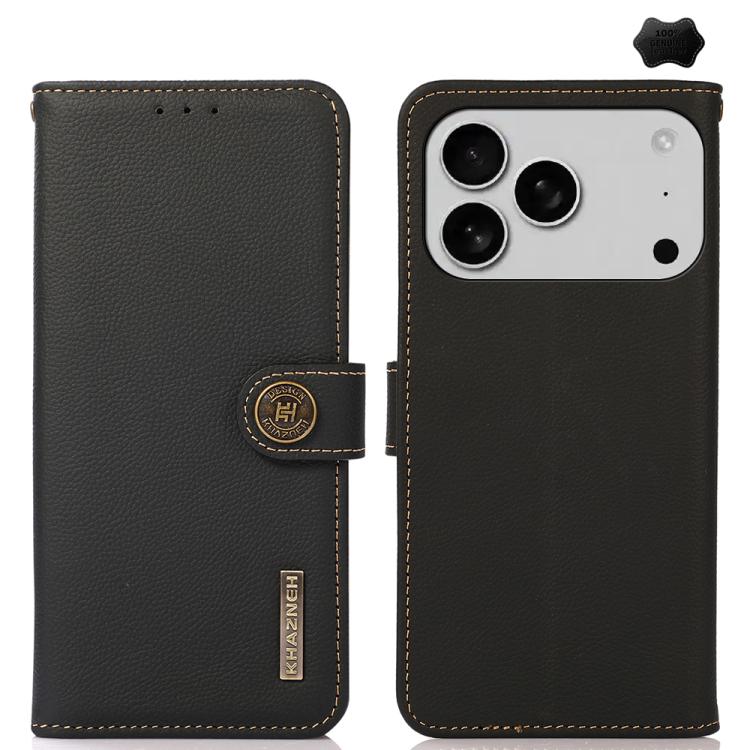 For iPhone 17 Pro Max KHAZNEH Custer Genuine Leather RFID Phone Case(Black) - iPhone 17 Pro Max Cases by buy2fix | Online Shopping UK | buy2fix