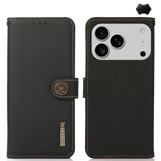 For iPhone 17 Pro Max KHAZNEH Custer Genuine Leather RFID Phone Case(Black) - iPhone 17 Pro Max Cases by buy2fix | Online Shopping UK | buy2fix