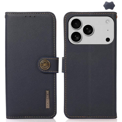 For iPhone 17 Pro Max KHAZNEH Custer Genuine Leather RFID Phone Case(Blue) - iPhone 17 Pro Max Cases by buy2fix | Online Shopping UK | buy2fix