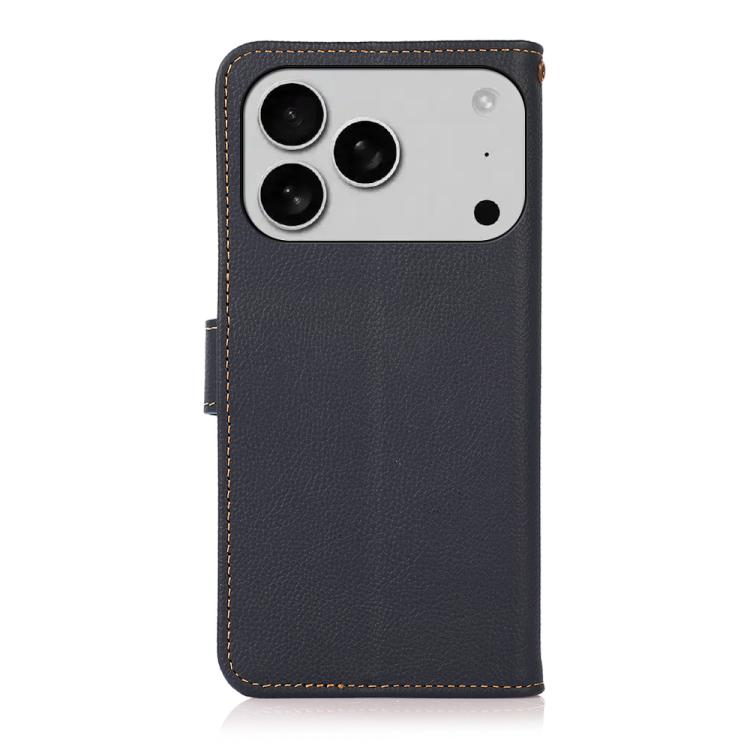 For iPhone 17 Pro Max KHAZNEH Custer Genuine Leather RFID Phone Case(Blue) - iPhone 17 Pro Max Cases by buy2fix | Online Shopping UK | buy2fix