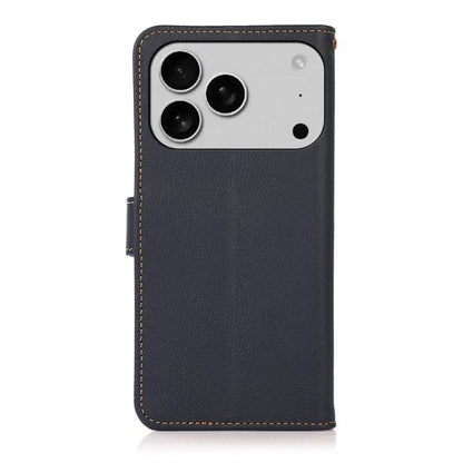 For iPhone 17 Pro Max KHAZNEH Custer Genuine Leather RFID Phone Case(Blue) - iPhone 17 Pro Max Cases by buy2fix | Online Shopping UK | buy2fix