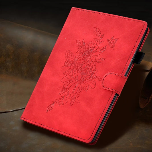 For iPad Pro 11 2025 / 2024 Peony Butterfly Embossed Leather Smart Tablet Case(Red) by buy2fix