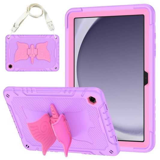 For Samsung Galaxy A9+ Kickstand PC Hybrid Silicone Tablet Case(Purple Rose Red) - Galaxy Tab A9+ by buy2fix | Online Shopping UK | buy2fix