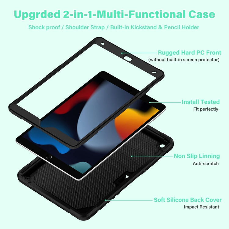 For iPad 10.2 2021/2020/2019 Kickstand PC Hybrid Silicone Tablet Case(Black) - iPad 10.2 Cases by buy2fix | Online Shopping UK | buy2fix