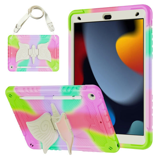 For iPad 10.2 2021/2020/2019 Kickstand PC Hybrid Silicone Tablet Case(Colorful Rose Red) - iPad 10.2 Cases by buy2fix | Online Shopping UK | buy2fix