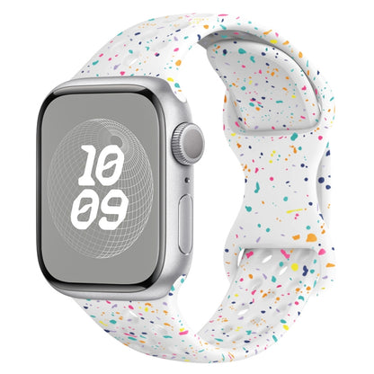 For Apple Watch SE 2023 40mm Hole Style Butterfly Buckle Camouflage Silicone Watch Band(White) by buy2fix