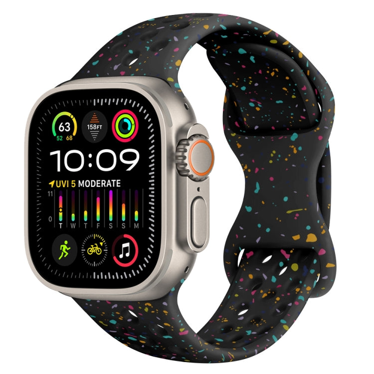 For Apple Watch Ultra 2 49mm Hole Style Butterfly Buckle Camouflage Silicone Watch Band(Black) by buy2fix