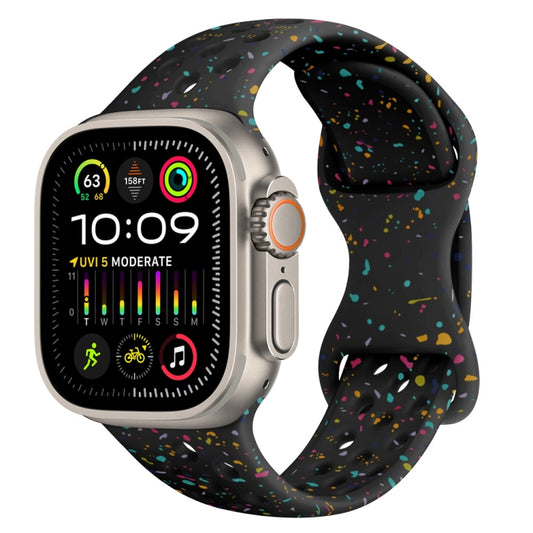 For Apple Watch Ultra 49mm Hole Style Butterfly Buckle Camouflage Silicone Watch Band(Black) by buy2fix