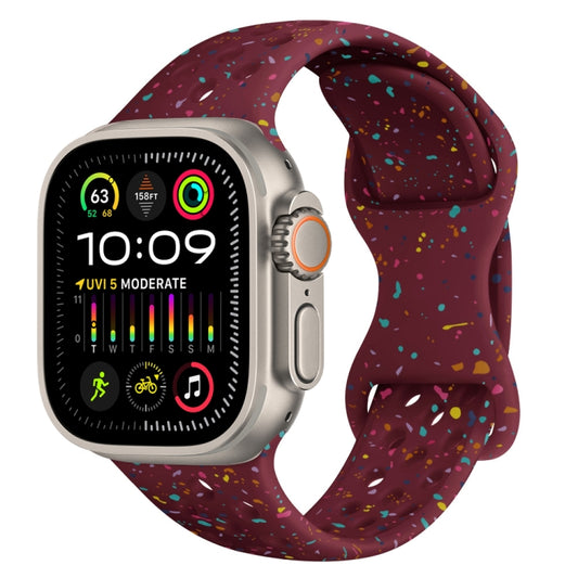 For Apple Watch Ultra 49mm Hole Style Butterfly Buckle Camouflage Silicone Watch Band(Wine Red) by buy2fix