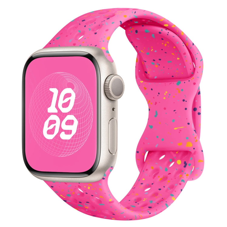 For Apple Watch SE 2022 40mm Hole Style Butterfly Buckle Camouflage Silicone Watch Band(Pink) by buy2fix