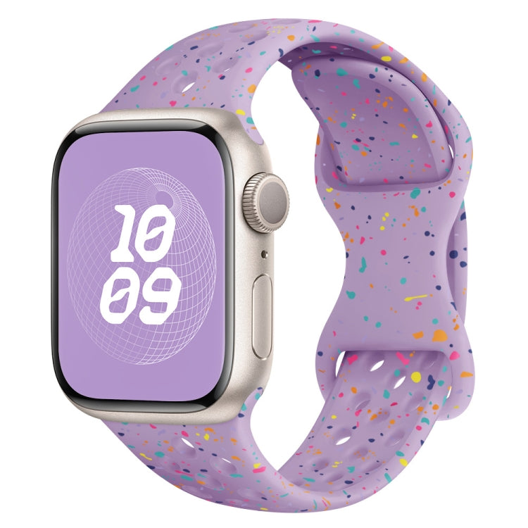 For Apple Watch SE 2022 44mm Hole Style Butterfly Buckle Camouflage Silicone Watch Band(Light Purple) by buy2fix