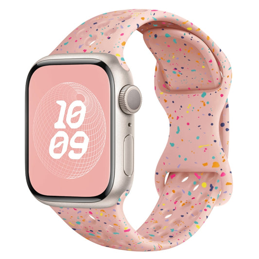 For Apple Watch Series 7 41mm Hole Style Butterfly Buckle Camouflage Silicone Watch Band(Pink Sand) by buy2fix